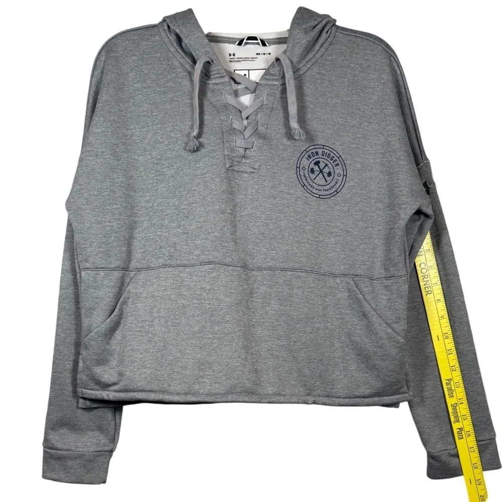 Under Armour Womens Iron Digger Lace Up Hoodie Grey Loose Fit Cropped Medium